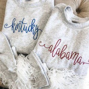 Embroidered State Name Crew Neck Sweatshirt